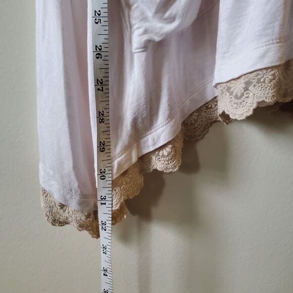 Logo Womans Blouse Ivory Rayon Solid Tunic Pockets Button Up Gray Lace Trim Sz L - Picture 12 of 12